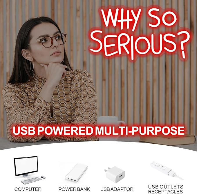 Vibrant "Why So Serious?" Joker Neon Sign - USB Powered, Wall-Mounted, Energy-Efficient LED Light for Bedroom, Living Room, Man Cave, Bar, Game Room, and Club Decor, Living Room Birthday Party