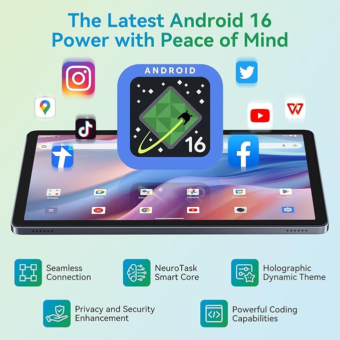 Tablet 2026 Android Tablets 10 Inch, Electronics Tablets with Keyboard, 18GB+128GB/2TB TF Upgradeable Android 16 Tablet, Gemini AI 2 in 1 Tablet with Pen, BT5.0, GPS, OTG, Suitable for Joy and Office