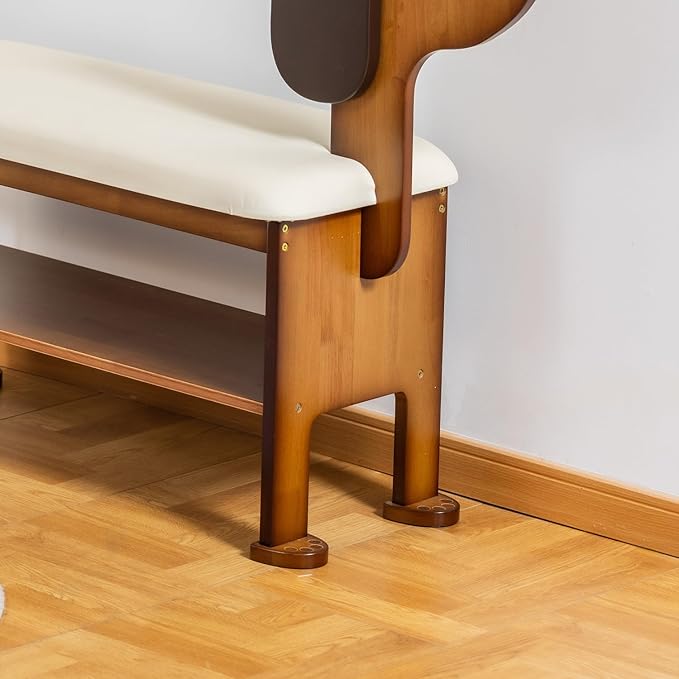 SOBIBO Shoe Bench with Cushion, 2-Tier Dog Entryway Bench Cute, Wood Shoe Rack Bench,31.5 inches