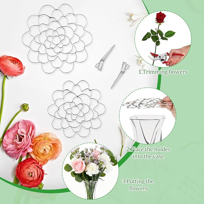 3Pcs Flower Arrangement Holder Set- Stainless Steel Floral Grid Organizer - Wire Frog Insert for Vases Bouquets DIY Home Decor(Silver)