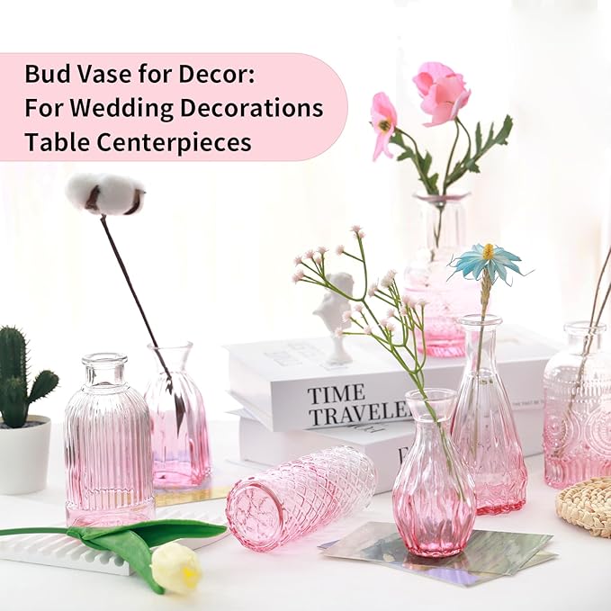 Pink Glass Bud Vases Set of 20, Small Flower Vases for Wedding Centerpieces,Pink Bud Vases in Bulk Glass Vase for Table Decoration,Home Decor (Pink-20pcs)