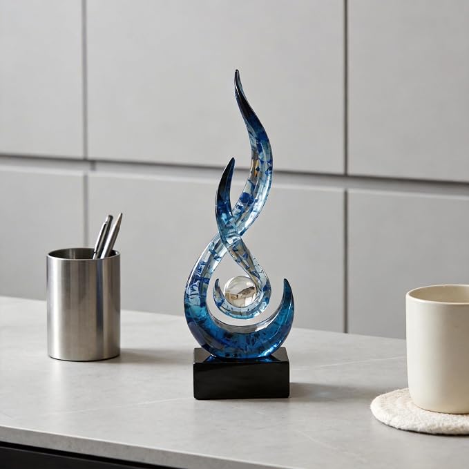 Modern Abstract Art Table Decoration,Resin Flame Statue Modern Centerpiece Ornaments for Living Room Great Gift Idea Home Decor,Collectibles (Blue foil)