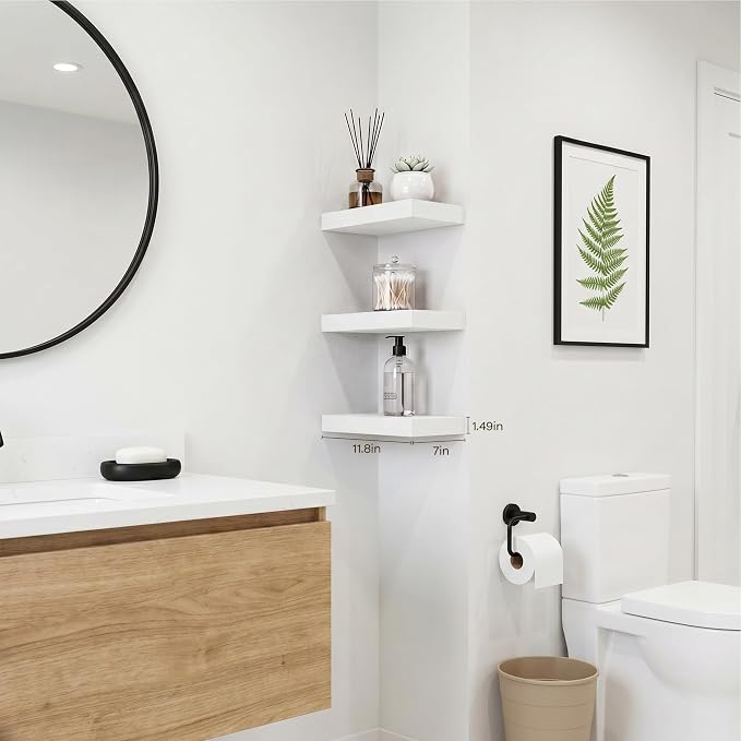 White Floating Shelves for Wall Set of 3, 11.8 Inch Small Wall Shelves for Bathroom Over Toilet, Kitchen & Bedroom Storage, Wall Mounted Shelf Set for Decor, Books & Toiletries
