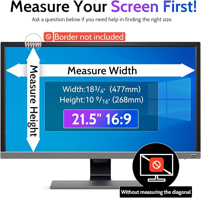 Peslv Computer Privacy Screen 21.5 Inch for 16:9 Widescreen Monitor, Removable 21.5inch Anti Blue Light Anti Glare Monitor Privacy Filter Shield (18 3/4" x 10 9/16")