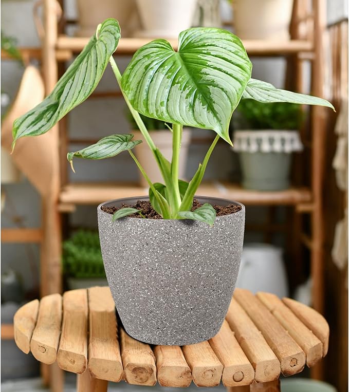 Vanavazon Plant Pots 9/8/7 Inch Set of 3 Flower Pots Indoor Outdoor Plastic Planters with Drainage Hole and Tray (Speckled Beige)