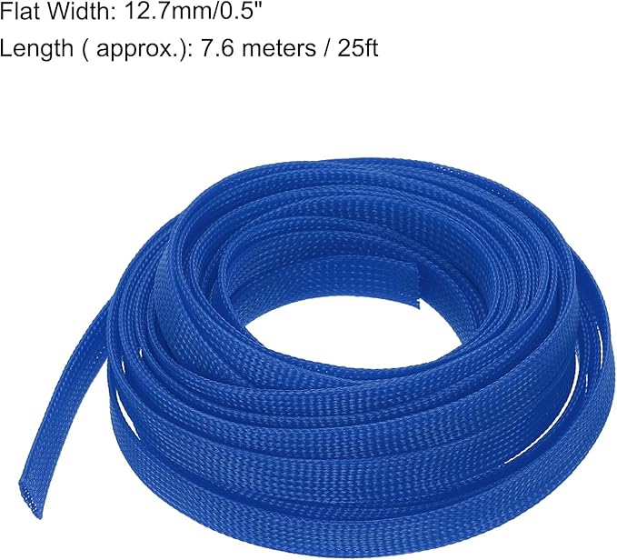 uxcell PET Expandable Sleeving 25ft 1/2" Blue Cable Management Sleeve Cord Organizer for Wrap Protect Cable