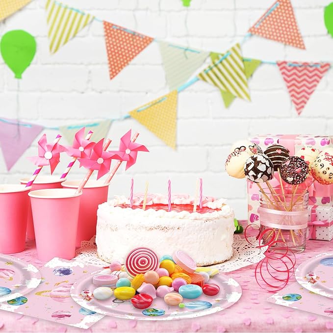 40Pcs Space Themed Party Decorations Astronaut First Birthday Plates and Napkins Party Supplies Serve 20 Two The Moon Baby Girl Shower Supplies Space Birthday Decorations