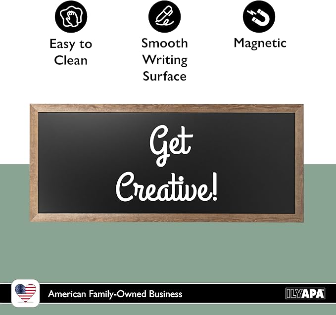 Ilyapa Extra Large Black Magnet Board for Wall - 58 x 25 Inch Wood Wall Hanging Menu for Restaurant, Food Truck, Kitchen or First Day, Barnwood Color