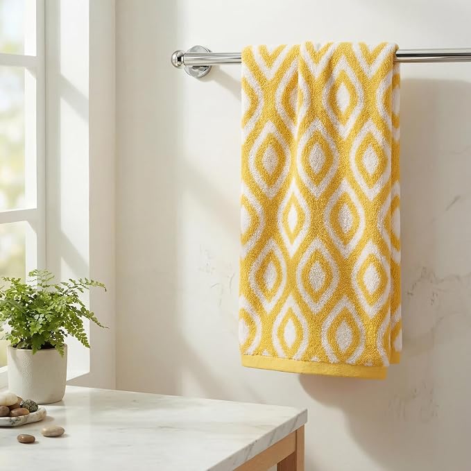 Artoid Mode 1 Pc Beige Yellow Diamond Grid Jacquard Hand Towels for Bathroom, 100% Cotton Soft Absorbent Bathroom Decor Towels, 13.7 x 29.5 Inch