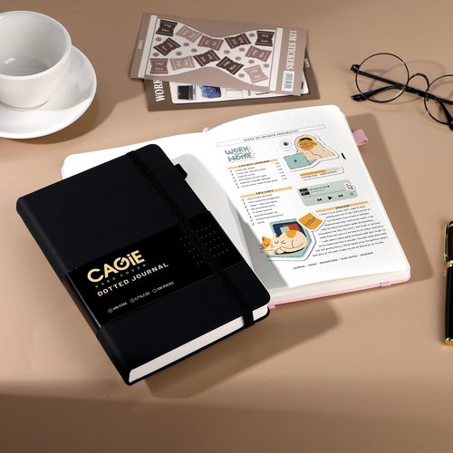 CAGIE Bullet Dotted Journal - A5 Hardcover Notebook with 320 Pages of 100 GSM Dot Grid Paper - Black