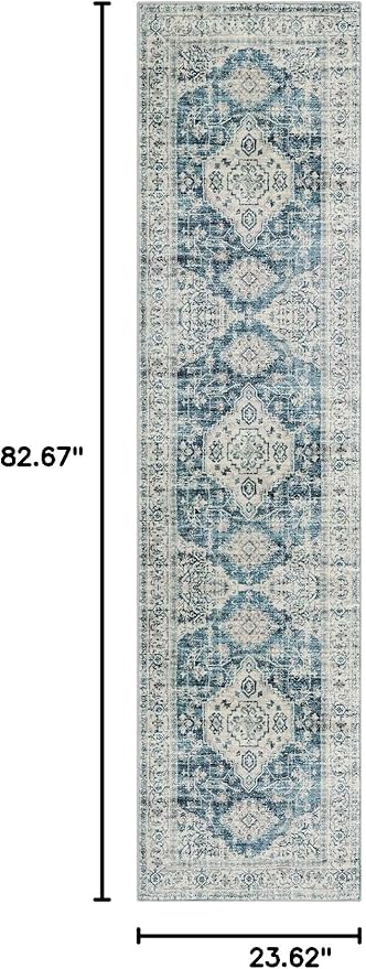 Lahome Oriental Washable Runner Rug Non Slip, 2x7 Rug Runners for Hallways Kitchen, Ultra-Thin Hallway Rugs for Laundry Room Bathroom Bedroom, Blue