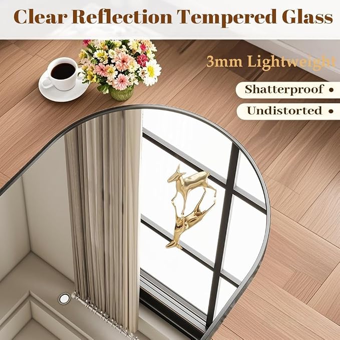Dewfig Arched Full Length Mirror, 64"x20" Gold Mirror with Stand, Full Body Mirrors for Leaning Against or Wall Mounted, Large Floor Mirrors for Bedroom, Living Room, Black