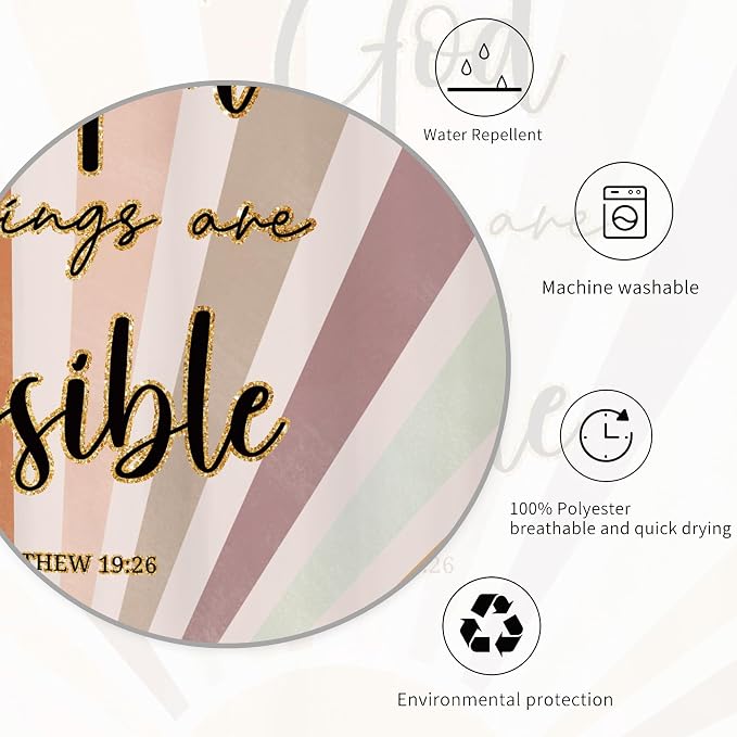 Miyotaa Pastel Sun Rainbow Shower Curtain Set 60Wx71H Inches Bible Inspirational Motivational Retro Minimalist Abstract Colorful Aesthetic Polyester Waterproof Bathroom Curtain with 12 Hooks