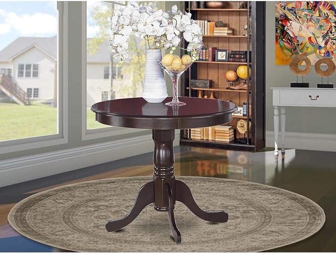 East West Furniture ANT-CAP-TP Antique Dining Room Table - a Round kitchen Table Top with Pedestal Base, 36x36 Inch, Cappuccino