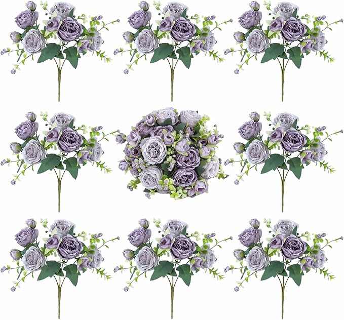 8 Bundles Peonies Artificial Flowers Silk Peonies Faux Flowers Fake Peonies Artificial Flowers Peonies Bouquet for Table Centerpieces Decoration Wedding Decor Home Party Decor (Purple)