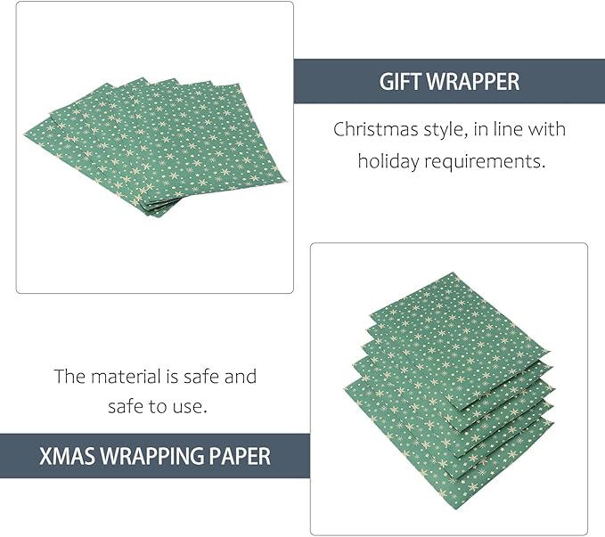 VALICLUD 5pcs Vintage Christmas Wrapping Paper Kraft Material Green Snowflake Pattern Box Wrappers for Bouquets Holiday Wrap Craft Projects