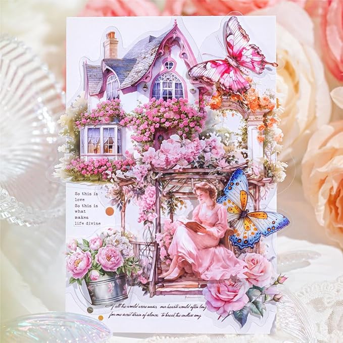 180pcs PET Garden Landscape Scrapbook Paper Journaling Sticker Flower Stickers for Scrapbooking Vintage Stickers Aesthetic Flowers Floral Sticker Pack Junk Journal Decorative Paper Scrapbook Supplies