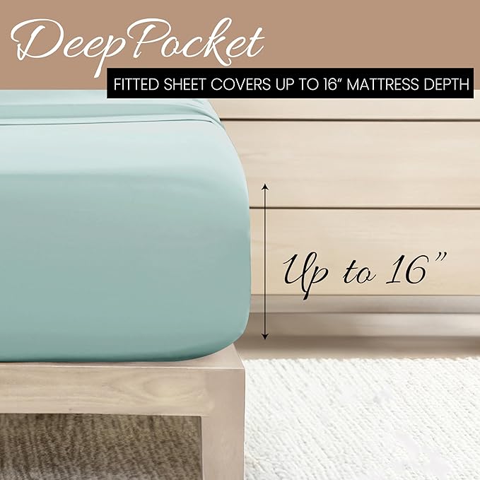 Linen Market Brushed Microfiber Full Sheet Set 4 Piece – Oeko-TEX Certified Ultra Soft & Wrinkle-Free - 16" Deep Pocket Sheets - Easy Care Full Size - Aqua