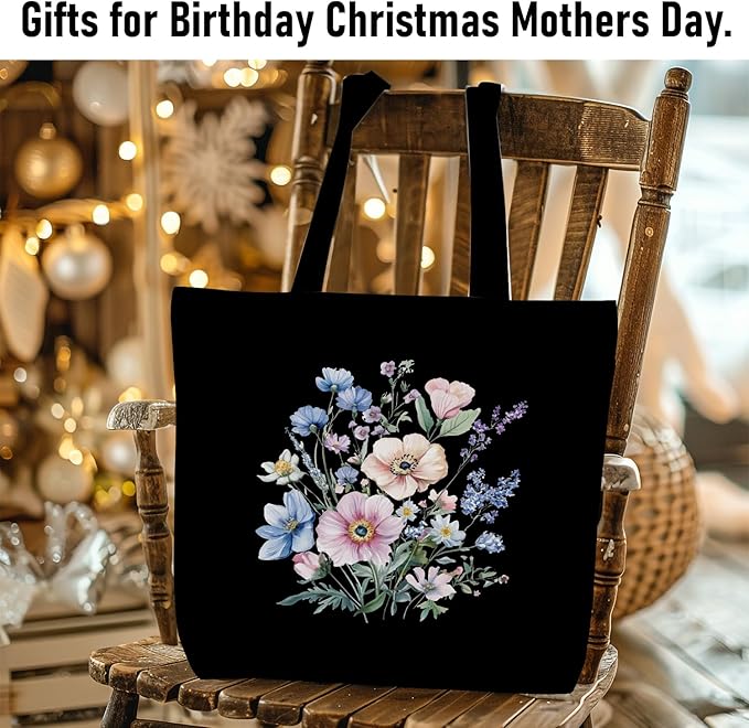 Decohim Multiple Packs Floral Japanese Print Canvas Tote Bag Reusable Grocery Bags Gifts for Women Girls Birthday Christmas