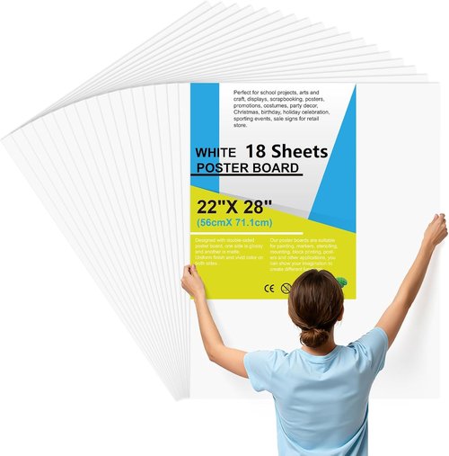 ROOKEA 18 Pcs White Poster Board - 22" x 28" 250 GSM Vision Board for Arts, Crafts & Presentations