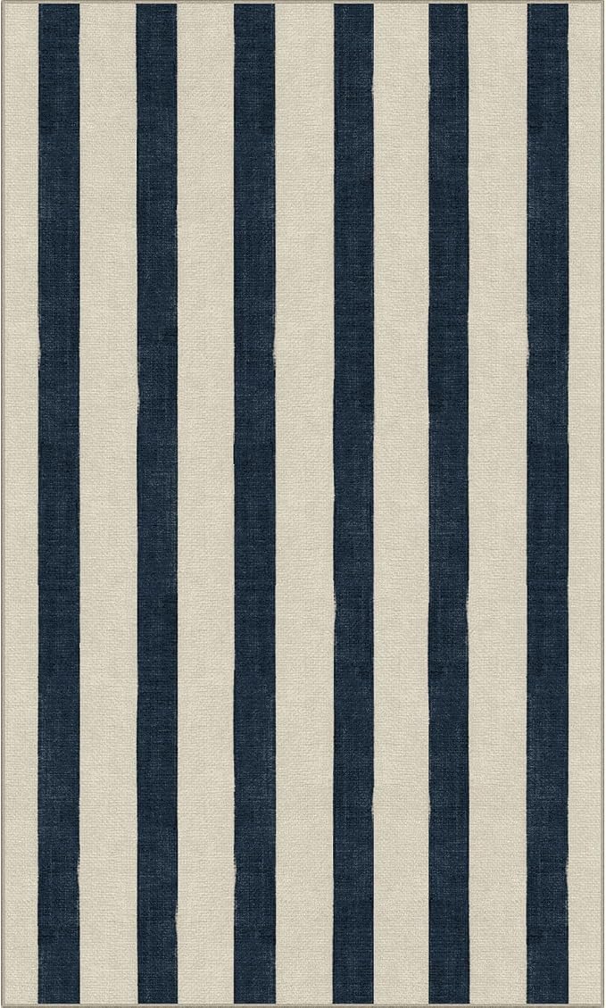 Blue and White Striped Entry Rug - 3x5 Ft Washable Indoor Outdoor Front Door Mat Outside Entrance Front Porch Mat Non-Slip Floor Carpet for Bedroom Entryway Kitchen Office Porch Decor