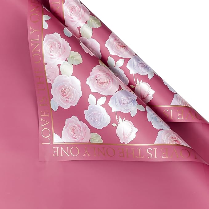 WRAPAHOLIC 20 Sheets Red Flower Wrapping Paper - 22.4 x 22.4 inch Rose Design Water-Resistant Floral Bouquet Wrapping Paper, Florist Supplies Packaging for Wedding Birthday Gift DIY