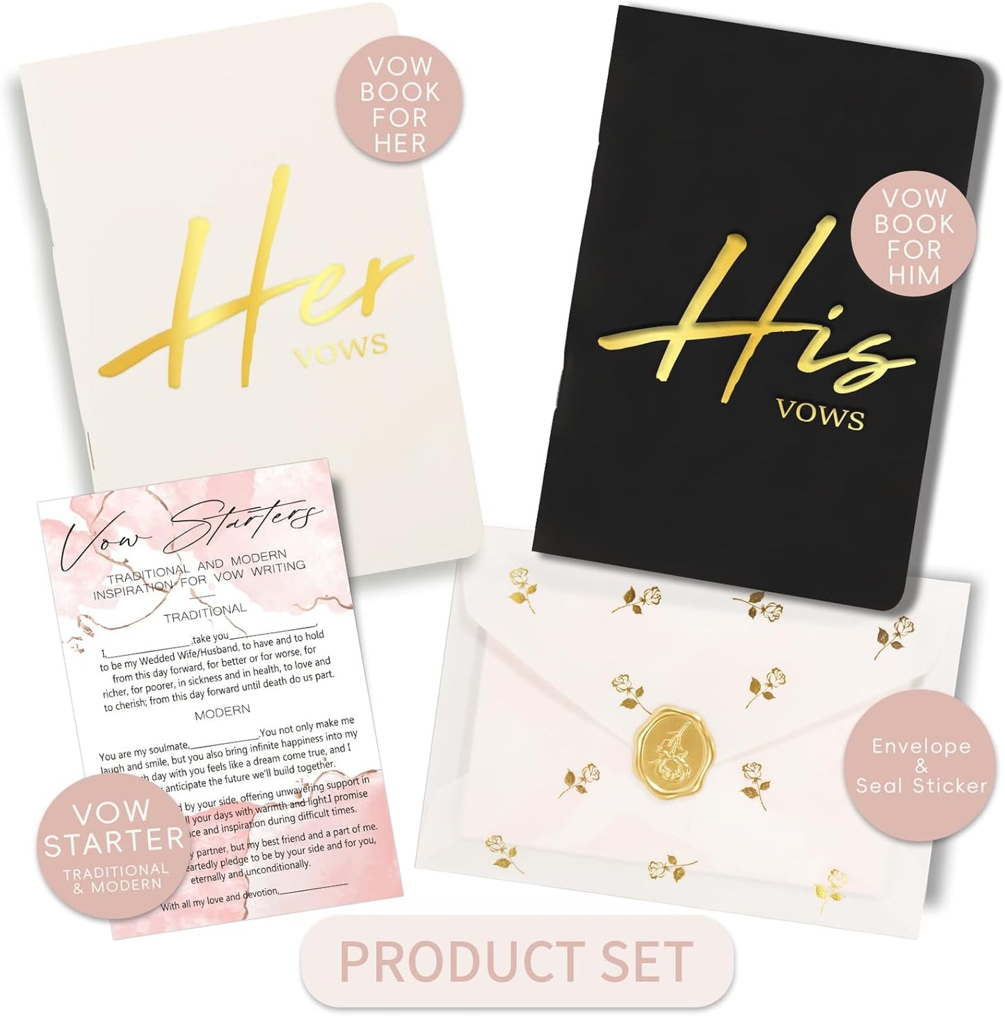 Skiennix Wedding Vow Books - Soft Touch with Gold Foil | 28 Lined Pages in Ivory & Black