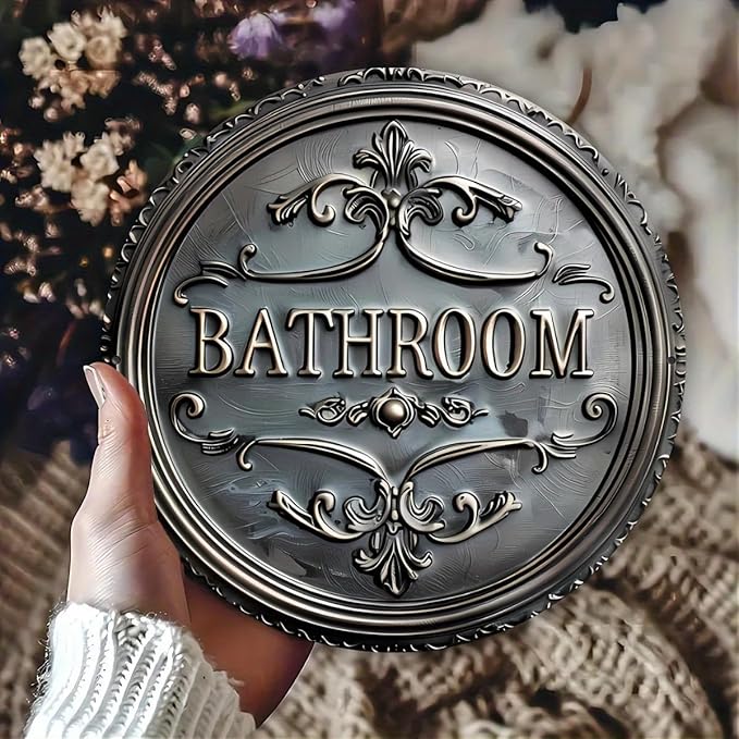 Vintage 'Bathroom' Metal Sign - 8x8 Inch Humorous Wall Art for Home, Bar, Cafe & More - Perfect for Holiday Decor, Gardens, Garages & Gifts