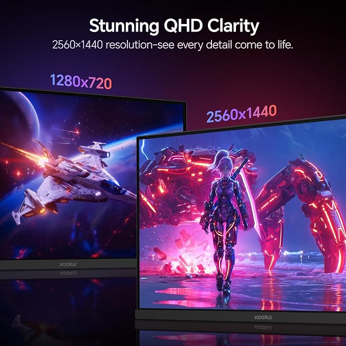 KOORUI Gaming Monitor, 27" Fast IPS Computer Monitor, 320Hz QHD HDR400 Display, PIP/PBP Mode 1ms PC Screen, 98% DCI-P3 Color Gamut, Adaptive Sync, VESA Mountable, HDMI 2.0, DP 1.4, G2721E
