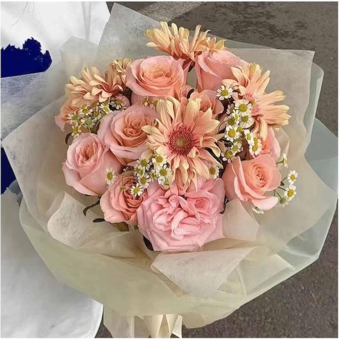FAYADA Korean Cotton Flower Wrapping Paper Non-Woven Floral Bouquet Wraps Gift Packaging Florist Supplies 20 Sheets Florist Waterproof Flower Wrapping Paper for Fresh Flowers-22.8x22.8 Inch (Cream)