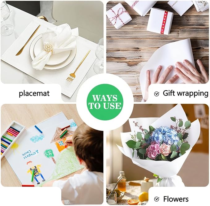 BAIJIALI 36" x 2,400" (200') Kraft Paper Roll for Craft Bulletin Board Paper Art Table Covering Crafting Gift Wrapping Bouquet Packing Parcel (White, 36''x200')