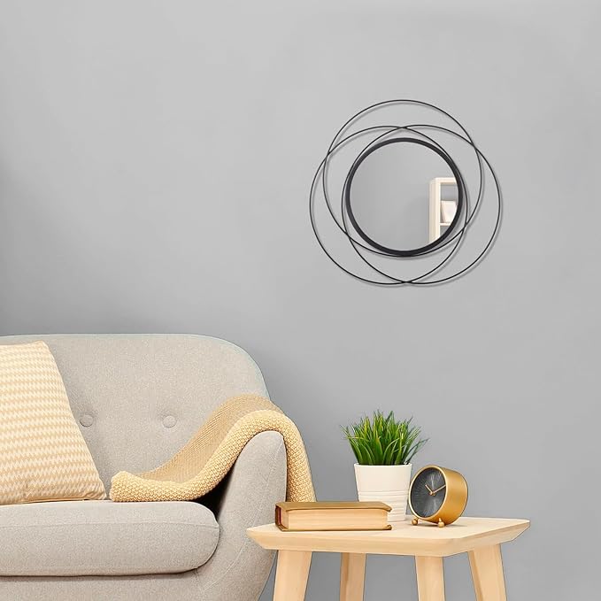 Black Circle Mirror Wall Decorative Metal Wall Mirror, Art Small Round Wall Home Mirror, Decor Living Room Bedroom Bathroom Entryway 12"