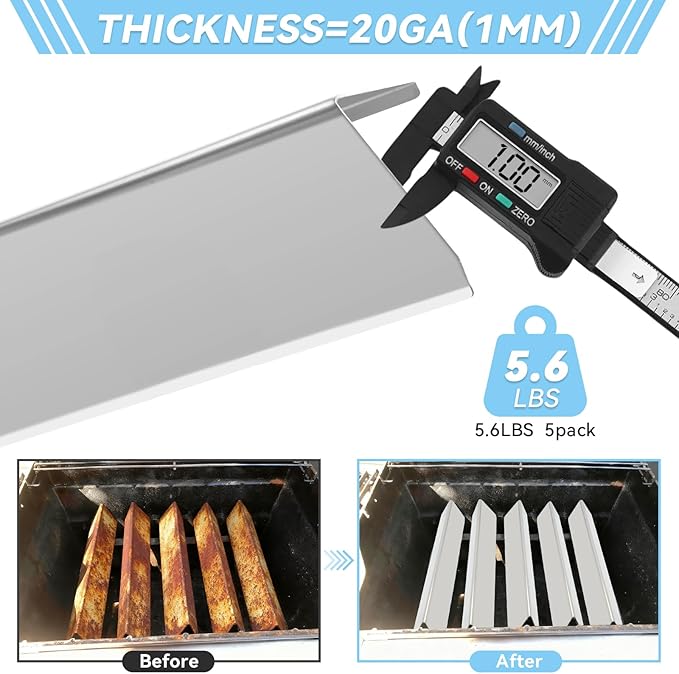 15.3 inch Flavorizer Bars for Weber Spirit 300 and GS4 Spirit II 300 Series E310 E320 E330 S310 S320 S330 with Front Control Knobs, Stainless Steel Grill Heat Plates Replacement for 7636, 5 Pack