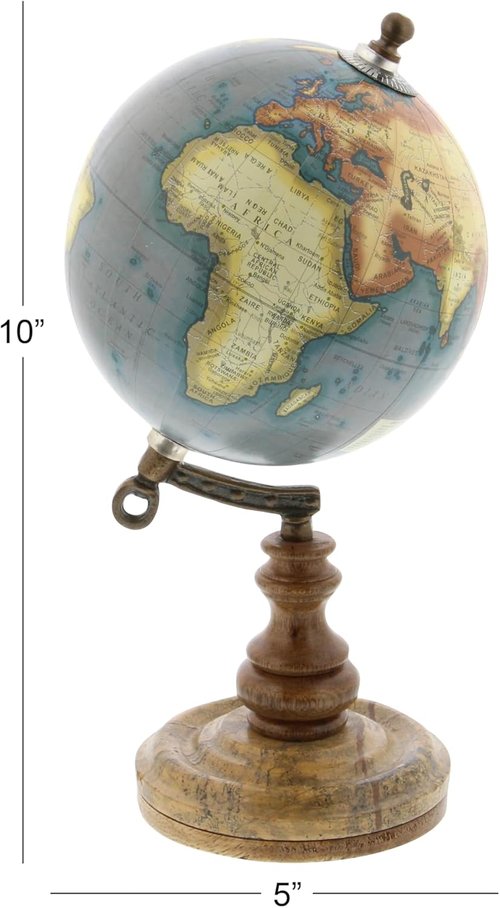 Deco 79 Plastic Globe | Stylish Wood Base | 10-Inch Brown Decorative Accent