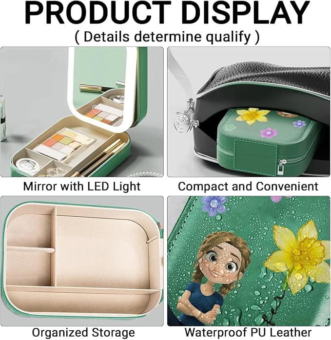 Wrappiness Girls & Women Lovely Makeup Box With LED Mirror - Personalized Jewelry Box Organizer Portable Ideal for Travel, Gift for Daughters Sisters Friends (Lovely Girl, Teen Girls)