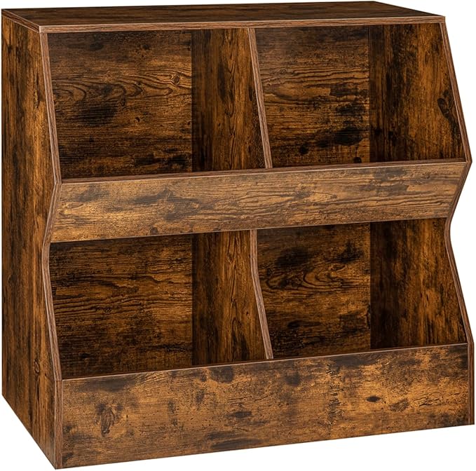 DINZI LVJ Kids Bookshelf, Toy Storage Organizer, Wooden Toy Cabinet, 4 Cubby Children Bookcase, 31.5" L Toddler Book Shelf for Bedroom, Nursery, Hallway, School, Rustic Brown
