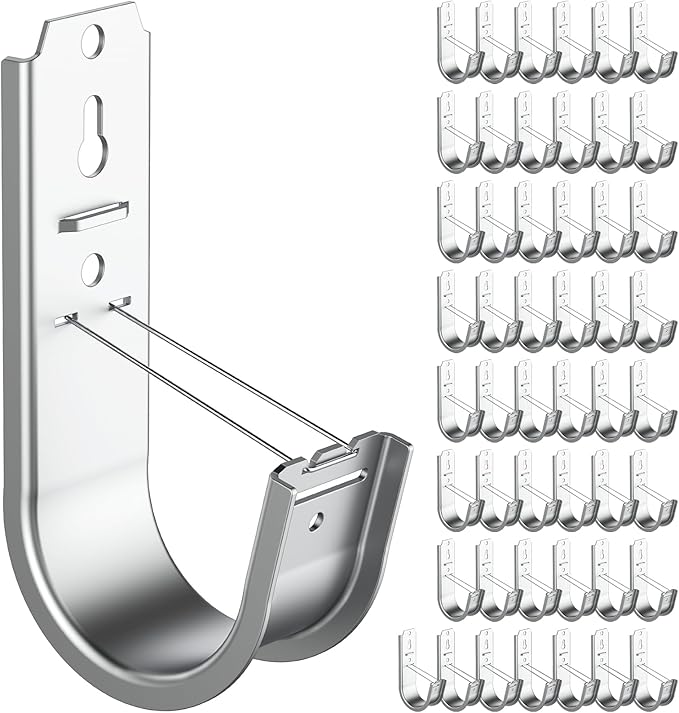 50 Pack 2 Inch J Hook Wall Mount J Hook with Retainer Clip