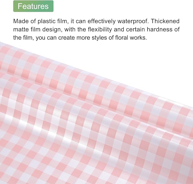 MECCANIXITY Flower Wrapping Paper Waterproof Floral Wrap Plaid Cream Pink Gift Packaging 22.8 x 22.8 Inch Used for DIY Crafts Bouquet Packaging 10 Pcs