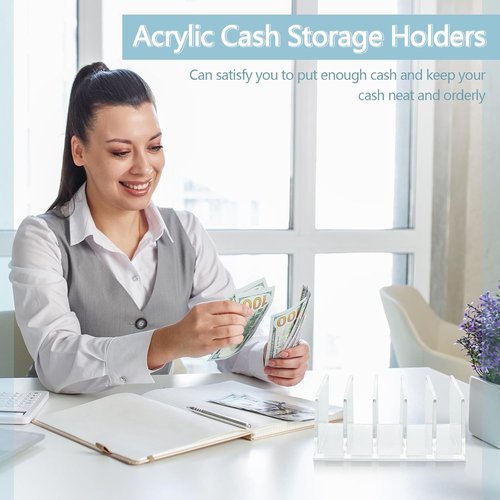 Geetery Acrylic Cash Tray Set - 4 Clear Organizers for Mail, Bills, and Business Cards | 5 Slot Design