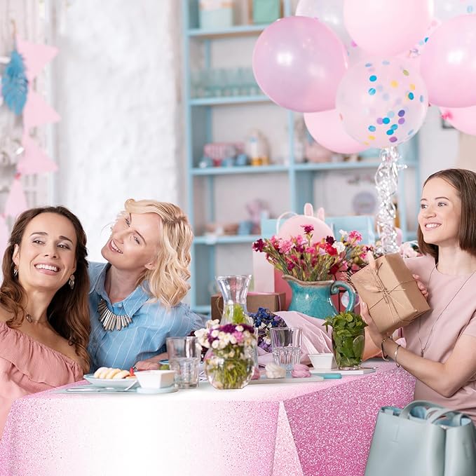 FunnyPars 3 Pack Ombre Pink Plastic Tablecloth for Parties,Gradient Pastel Pink Disposable Tablecloths Rectangle Tables,Light Pink Sprinkle Table Cover Wedding Birthday Anniversary Party,54x108Inch