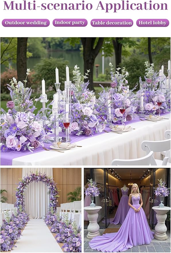 2pcs Purple Free Standing Flowers Ball Bouquet Artificial Rose Arrangements Balls for Wedding Centerpieces Tables Chair Aisle Runner Flowers Decorations