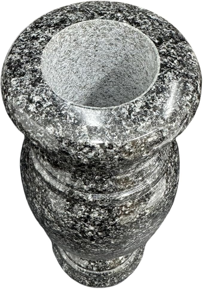 Turned Granite Vase Polished 4" x 10" Black Mist with Stainless Steel Inner