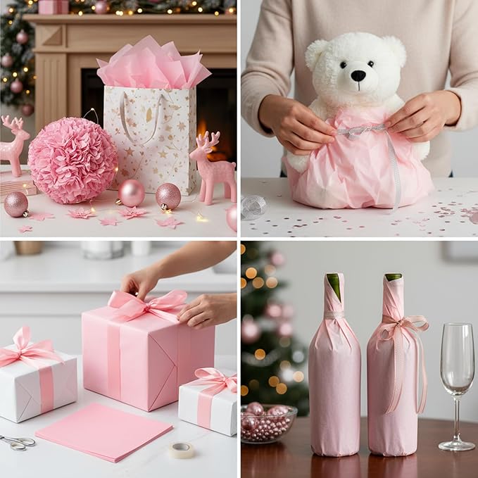 Qilery 500 Sheets Light Pink Tissue Paper Bulk for Gift Bags 20 x 30 Inch Acid Free Packaging Wrapping Decoupage Paper Sheets for Christmas Decoration DIY Crafts, Wedding, Packing Supplies for Moving