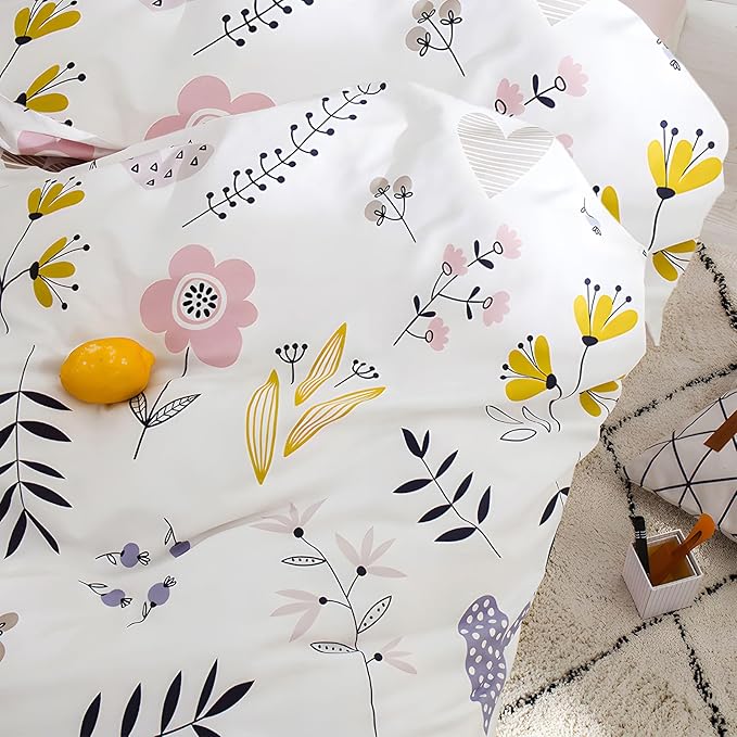 HighBuy Girl Comforter Sets King White Pink Floral Bedding Comforter Set King 3 Piece Flower Comforters Fluffy with 2 Pillowcases,Cottagecore Botanical Bedding Comforter Sets