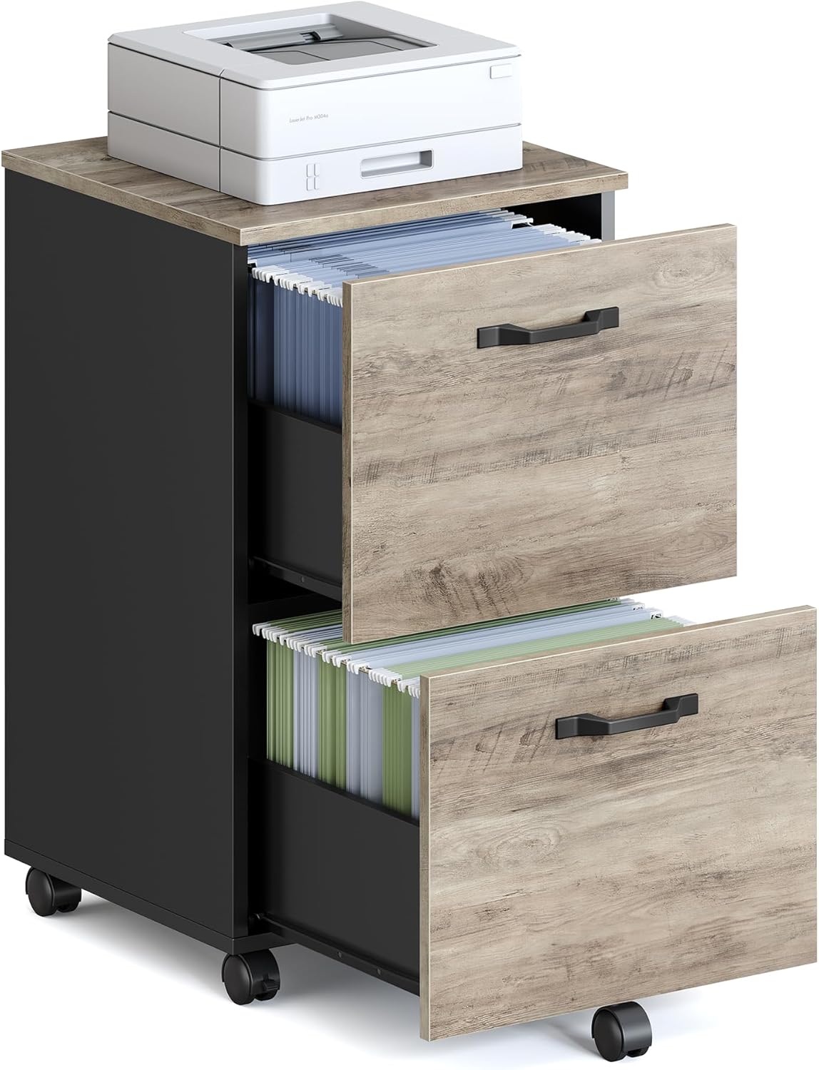VASAGLE 2-Drawer File Cabinet - Compact Rolling Filing Cabinet for Home Office | A4 & Letter Size, Heather Greige & Ink Black, 15.7 x 16.5 x 27.6 Inches