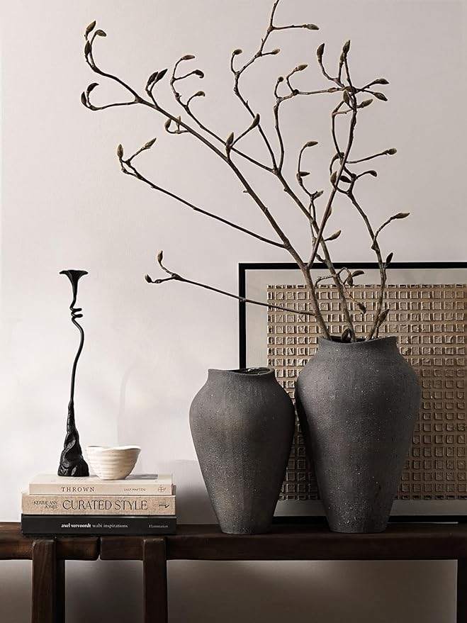 Ceramic Vase - Large 13.6 Inch Tall Floor Vase for Centerpieces, Farmhouse Rustic Minimalist Home Decor for Living Room, Enterway, Wedding (Sandstone Dark Gray)