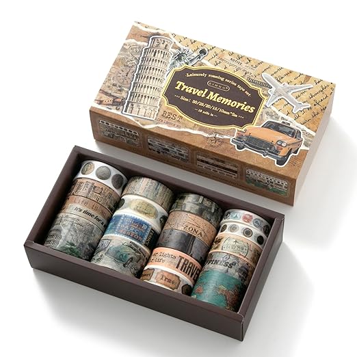 Auguro 18 Rolls Travel Washi Tape Set journaling Tape for Crafts and Journaling DIY Scrapbook Tape for journaling Scrapbooking Supplies washi Tape for Scrapbooking