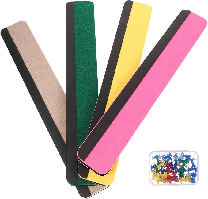 Magnetic Felt Bulletin Board Strips Set Colored Wall Memo Board Pieces Yellow Pink Green Gray for Office and Classroom Organization