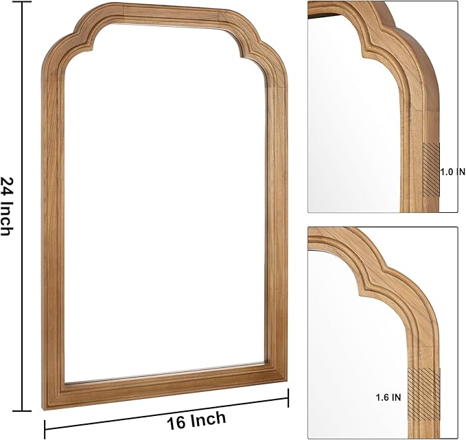 Wood Bathroom Mirror for Wall, 24 x 16 Inch Decorative Wall Mirror with Rustic Wooden Frame for Living Room, Vanity, Bedroom, Entryway, Farmhouse