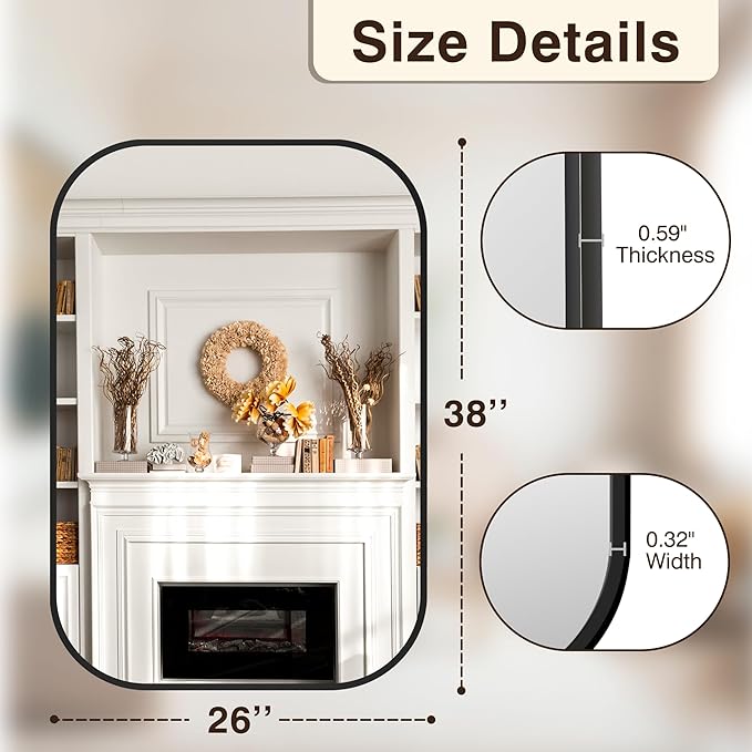 FICTOR Bathroom Vanity Mirror for Wall, 2 Pack 26" x 38" Rectangle Bathroom Mirror for Over Sink, Metal Framed, Hangs Horizontally or Vertically(Black)